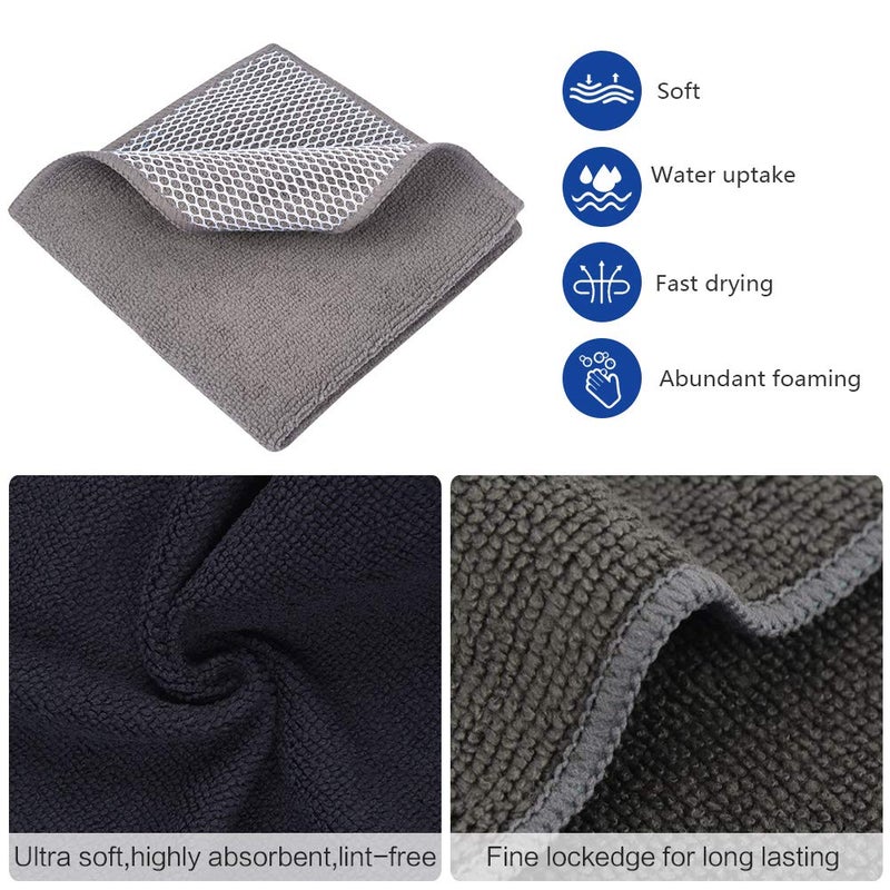 SINLAND Microfiber Dish Cloth for Wshing Dishes Dish Washing Rags Best Kitchen Washcloth Cleaning Cloths Poly Scour Side 12inchx12inch 5 Color Assorted 10 Pack - Image 3
